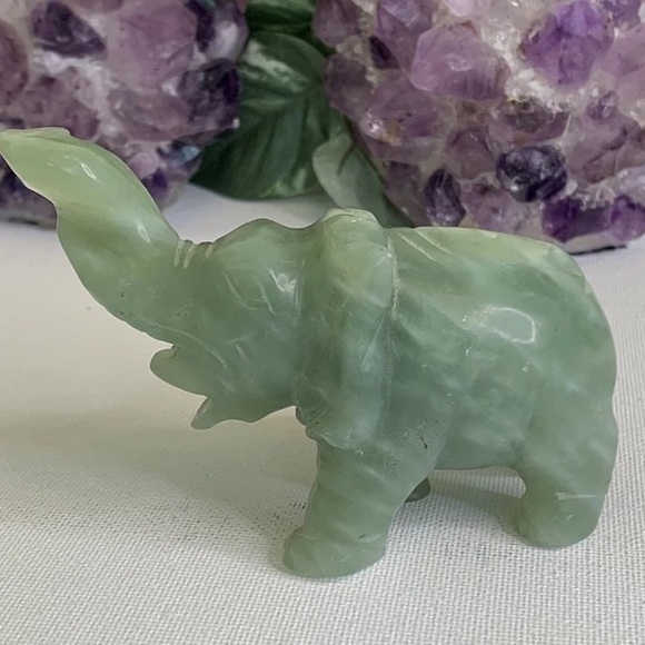 Handmade Other - Vintage Green Jade Stone Hand Carved Elephant Figurine Lucky Statue Pet 5" 255g